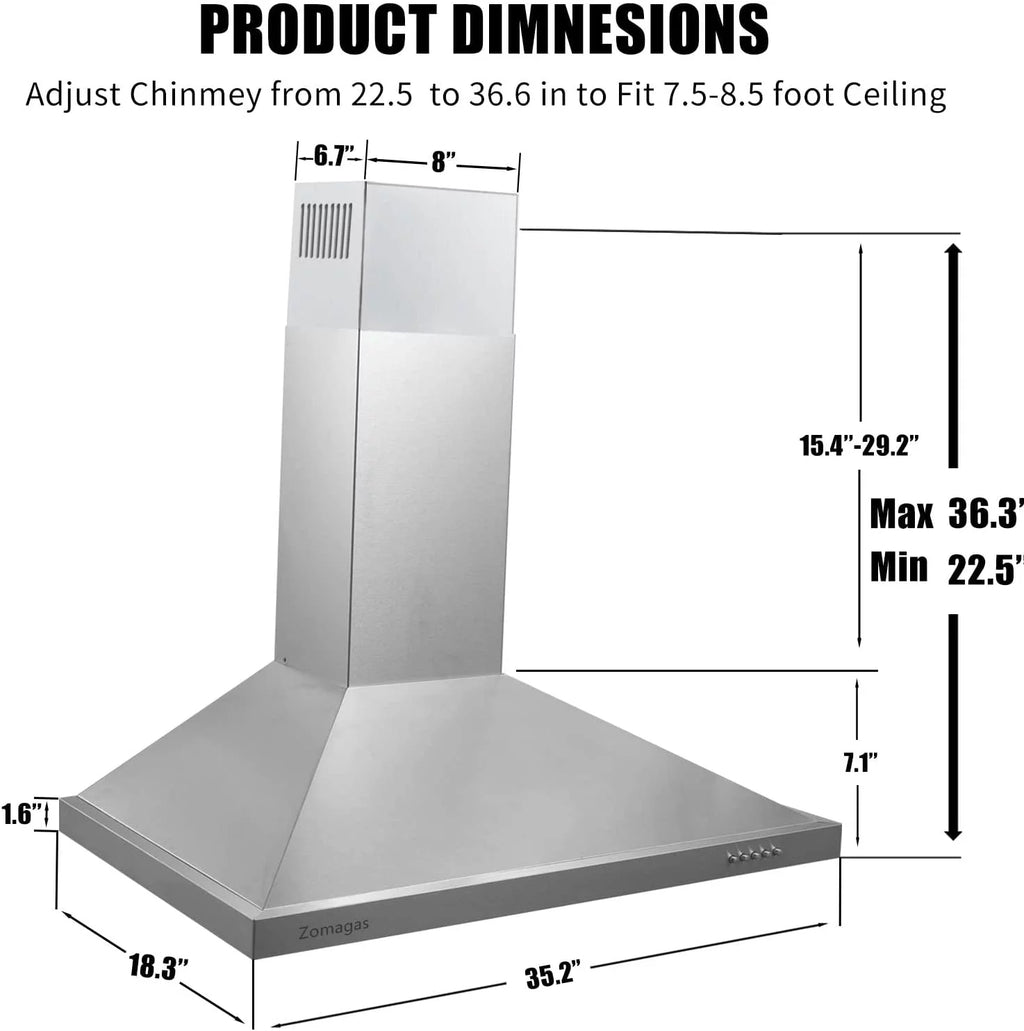 36-inch Wall Mount Stainless Steel Range Hood T6889