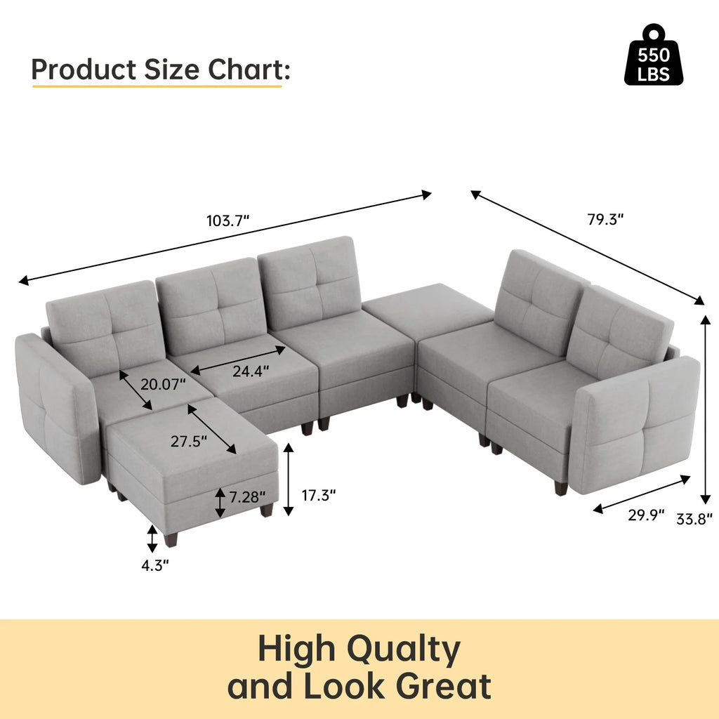 Gray Modular Sectional Sofa with Storage W160
