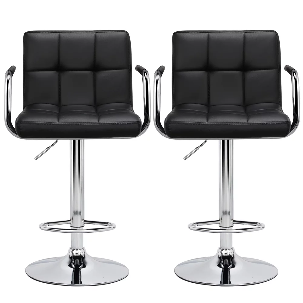 Black Adjustable Swivel Bar Stool Set of 2 L914