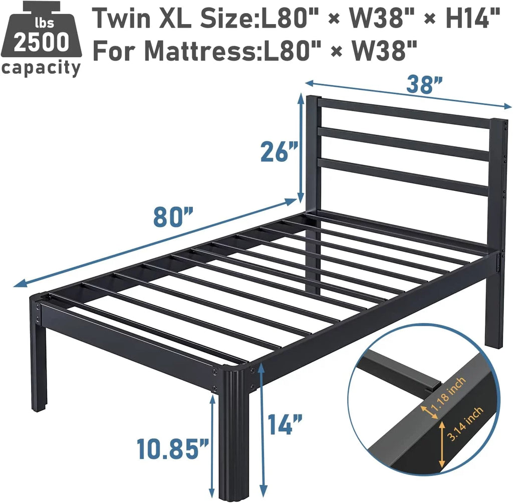 Twin XL Bed Frame with Headboard 14 Inch Black L21846