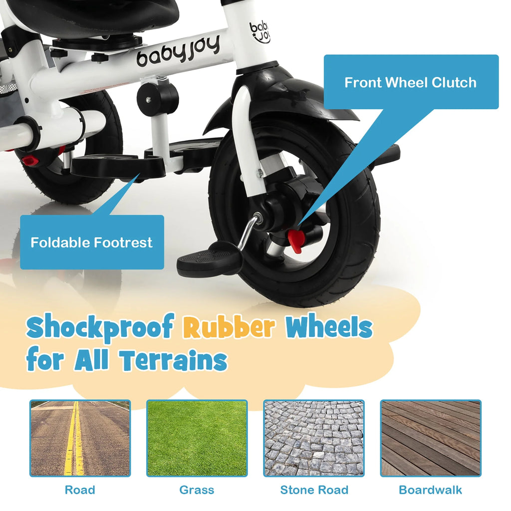 Folding Toddler Tricycle with Reversible Seat and Adjustable Canopy P374908