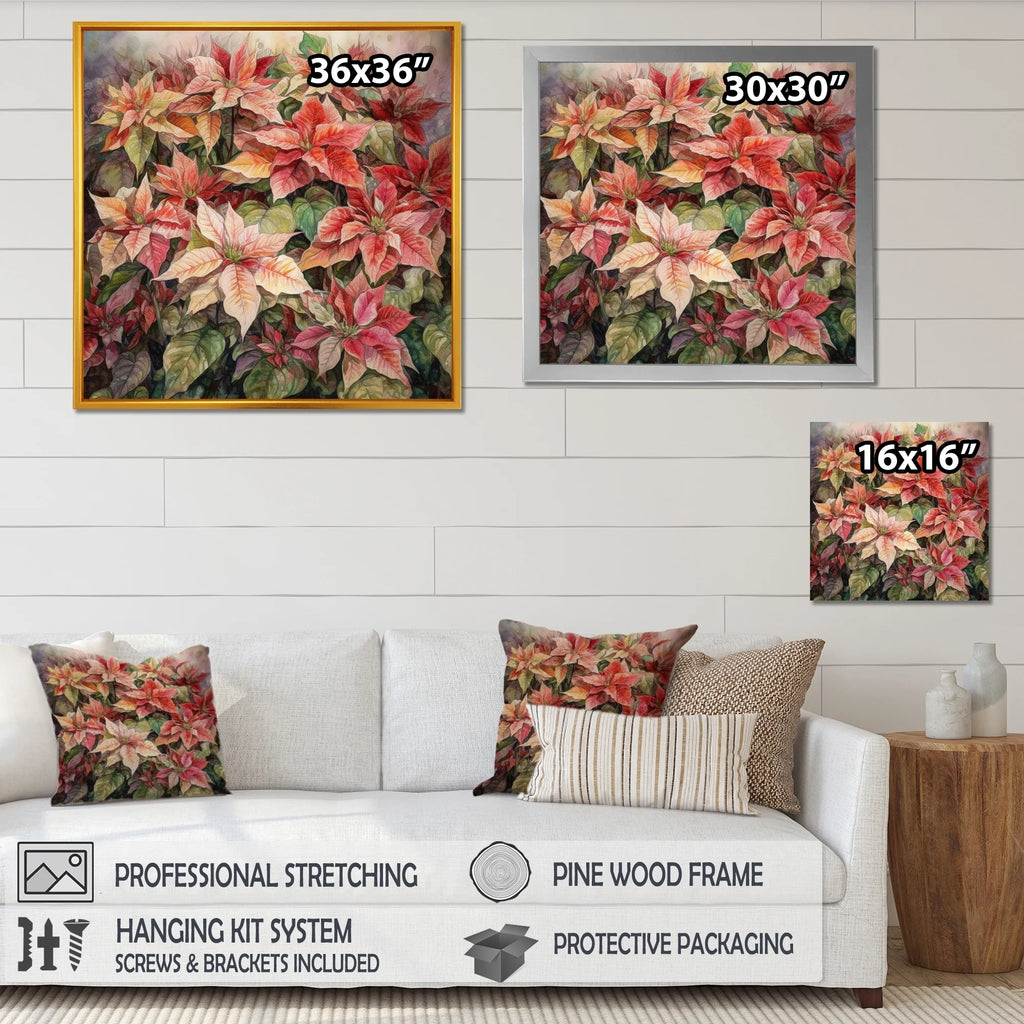Floral Poinsettia Canvas Prints 16 in. wide x 16 in. high D3032