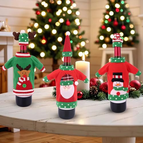 Knit Christmas Wine Bottle Covers V31057