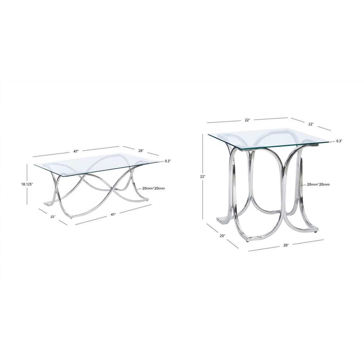 Glass Coffee and 2 End Table Set with Twisted Legs Q576632