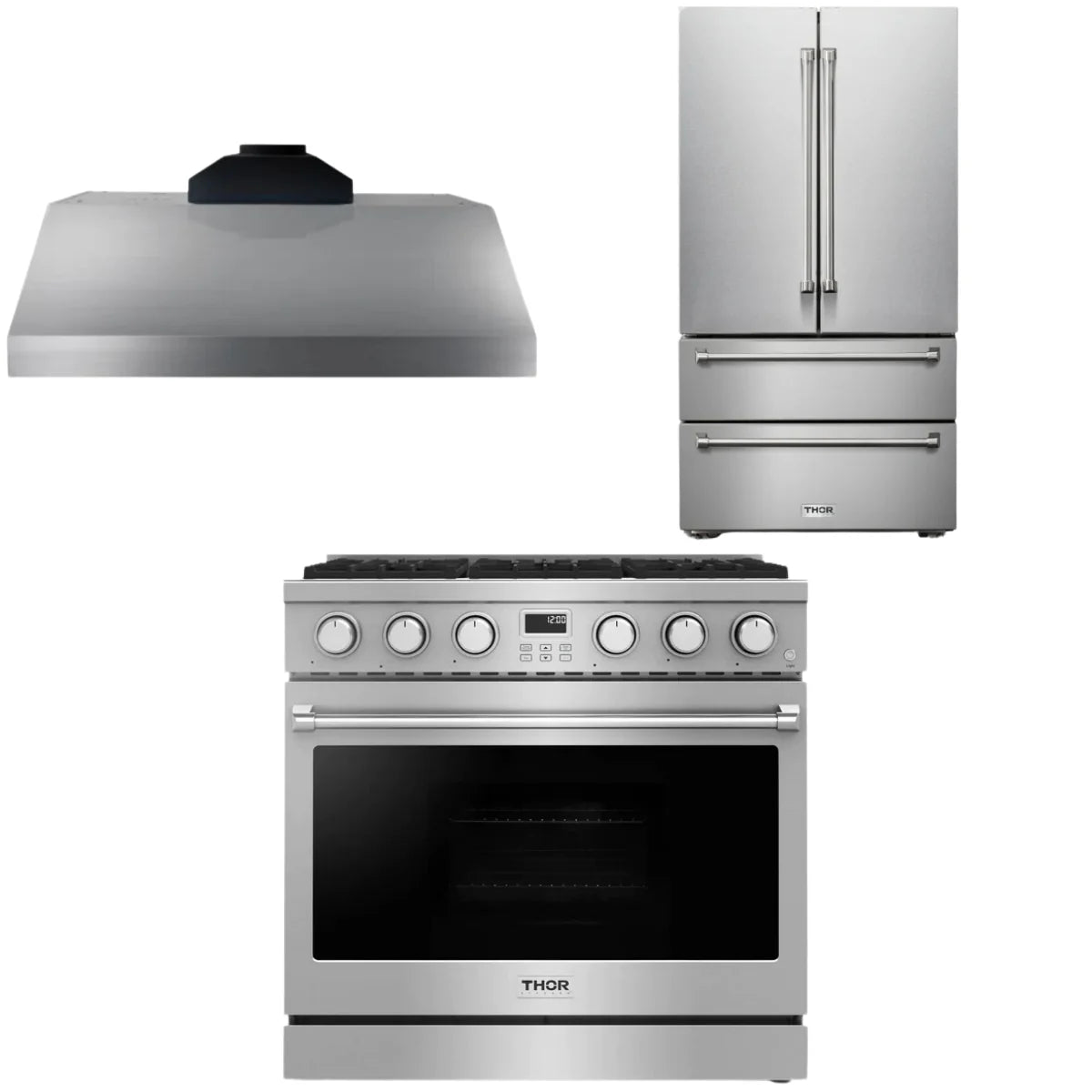 36 Gas Range, Range Hood and Refrigerator V7872