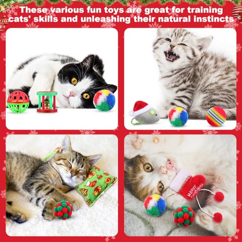 11 Pcs Christmas Catnip Cat Toy Gift Set with Santa Snowman Plush Balls Crinkle Mice K341