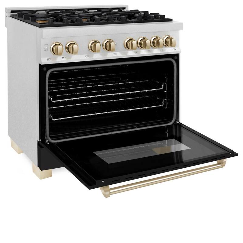 6-Burner Dual Fuel Range with Black Matte Door in Stainless Steel and Polished Gold U955