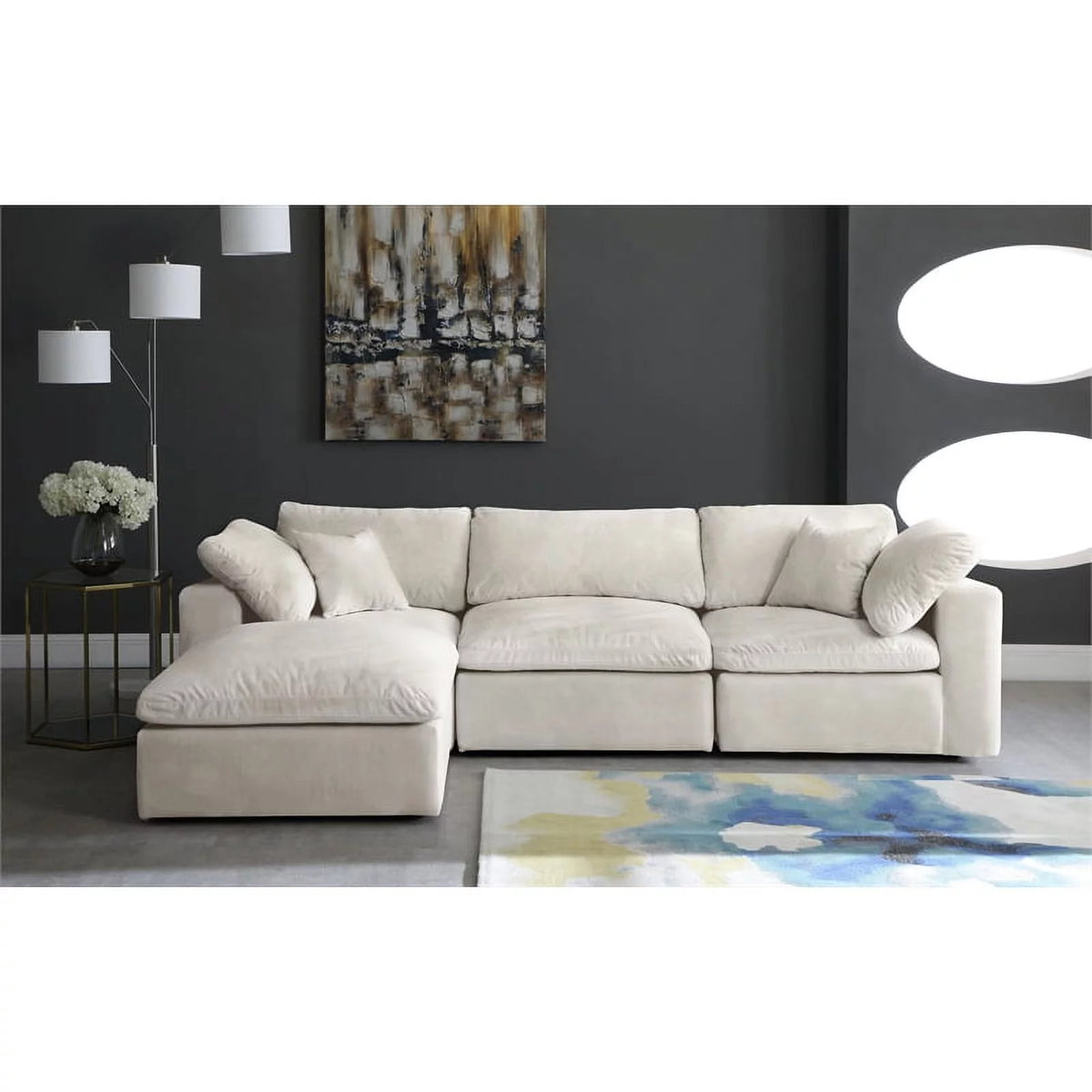 Cream Velvet Modular Sectional W259241