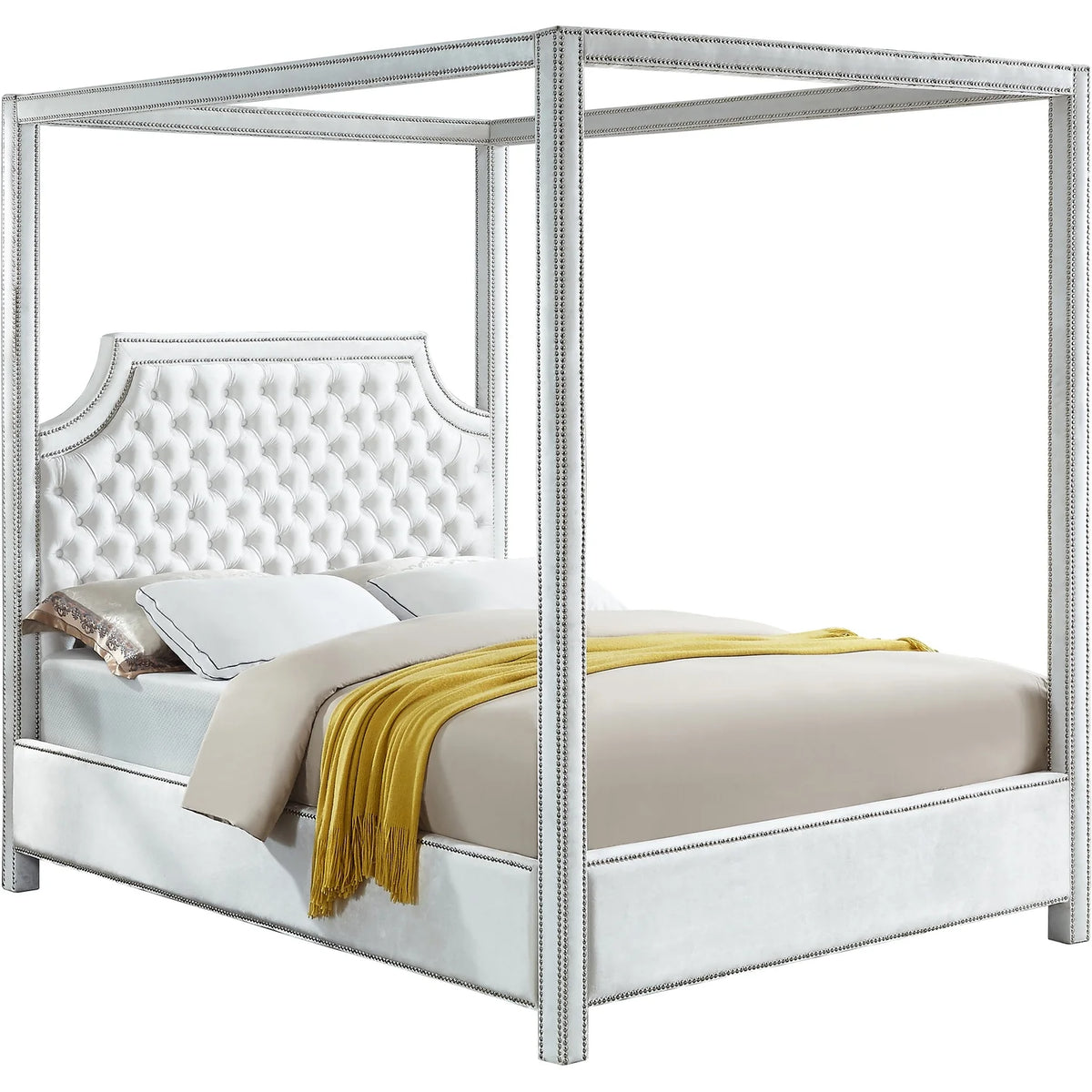 White Velvet King Bed A9394