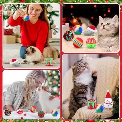 11 Pcs Christmas Catnip Cat Toy Gift Set with Santa Snowman Plush Balls Crinkle Mice K341