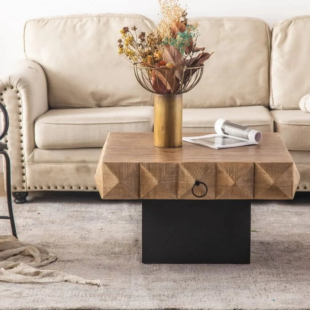 32.28" Square Retro Coffee Table with 2 Drawers F170