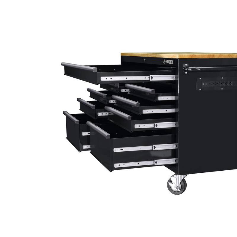Black Mobile Workbench Cabinet with Extension Table U2166