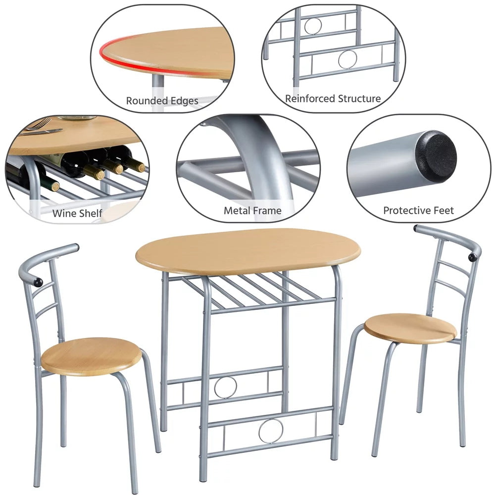 3 Piece Round Dining Table Set with Storage Rack B56804