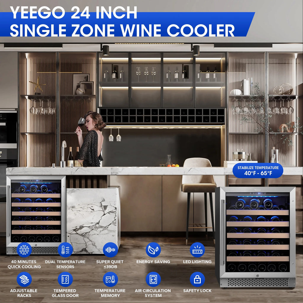 24 Wine Refrigerator Cooler 52 Bottles Glass Door Built in or Freestanding H223115