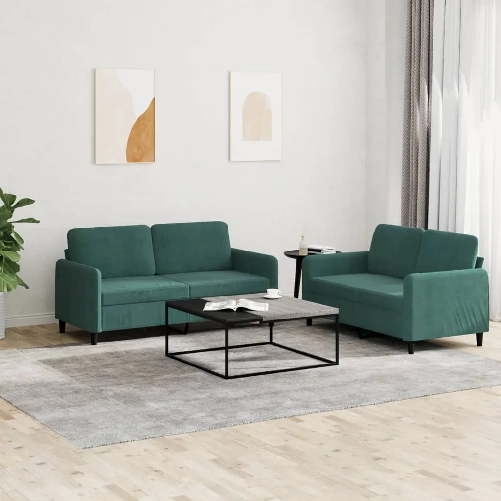 Dark Green Velvet 2 Piece Sofa Set H643